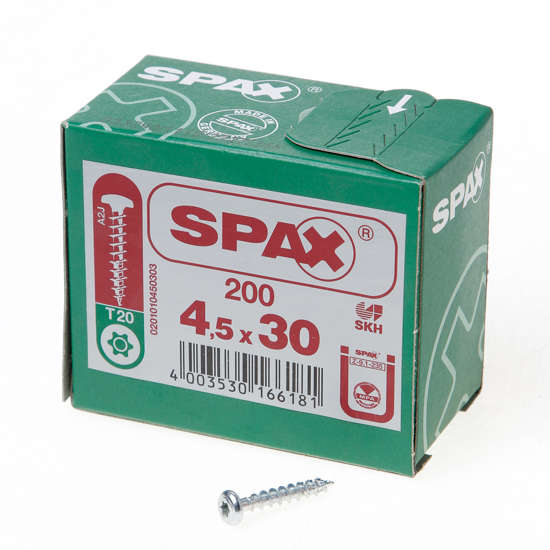 Afbeelding van Spax Spaanplaatschroef bolkop verzinkt T-Star T20 4.5x30mm (per 200 stuks)