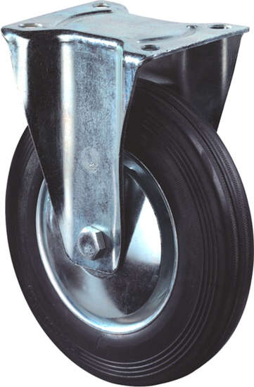 Afbeelding van Bokwiel, zwart rubber wiel met stalen velg en rollager, 100kg 125mm