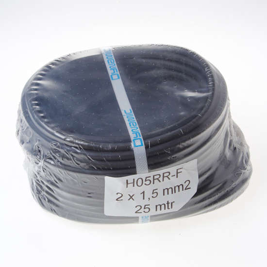 Afbeelding van Kabel rubber zwart 2 x 1.5mm² x 25 meter