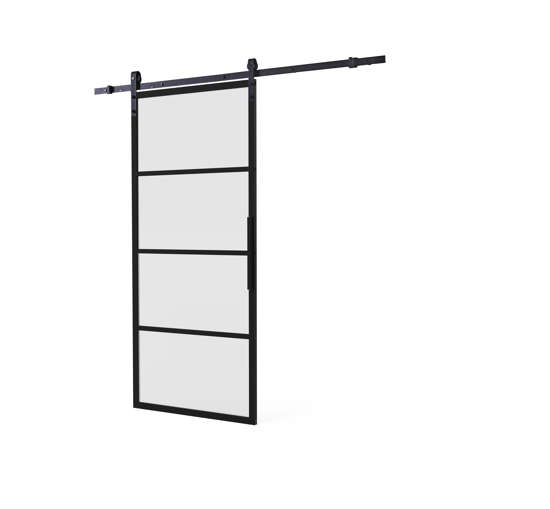 Afbeelding van DIY-schuifdeur Cubo zwart inclusief mat glas, afmeting deur 2350x980x28mm + zwart ophangsysteem type Basic
