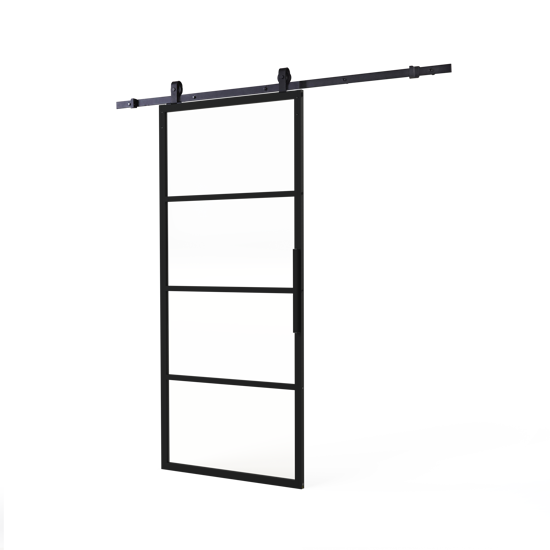 Afbeelding van DIY-schuifdeur Cubo zwart inclusief transparant glas, afmeting deur 2350x980x28mm + zwart ophangsysteem type Basic Top