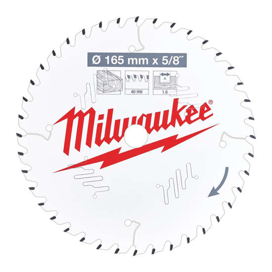 Afbeelding van Milwaukee cirkelzaagblad hout 165mm z=40